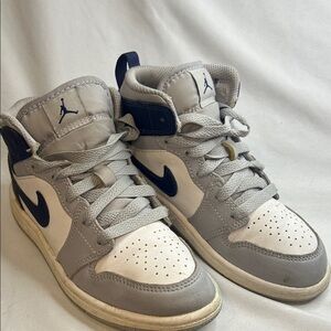 Nike Jordan 1 Mid shoes in the "Cement Grey/White-True Blue" size 13c